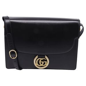 Gucci Medium GG Ring Shoulder Bag in Black Leather